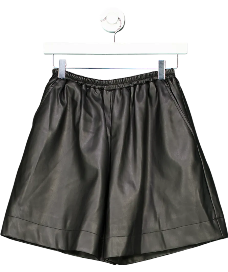 Staud Black Vegan Leather Bermuda Shorts UK 6