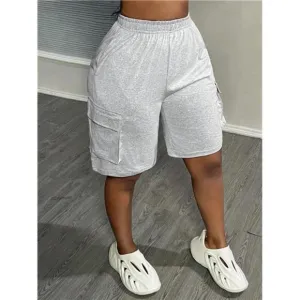 Summer New Casual Street Side Work Pocket Wide Leg Five-Quarter Gray Shorts