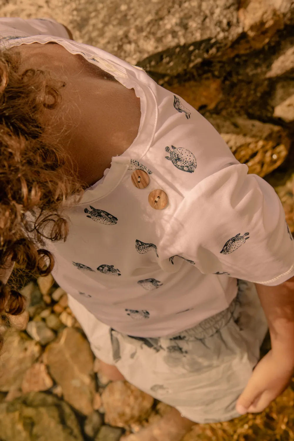 T-Shirt de Bain Anti-UV à Manches Courtes Rio Poisson Boule Blanc