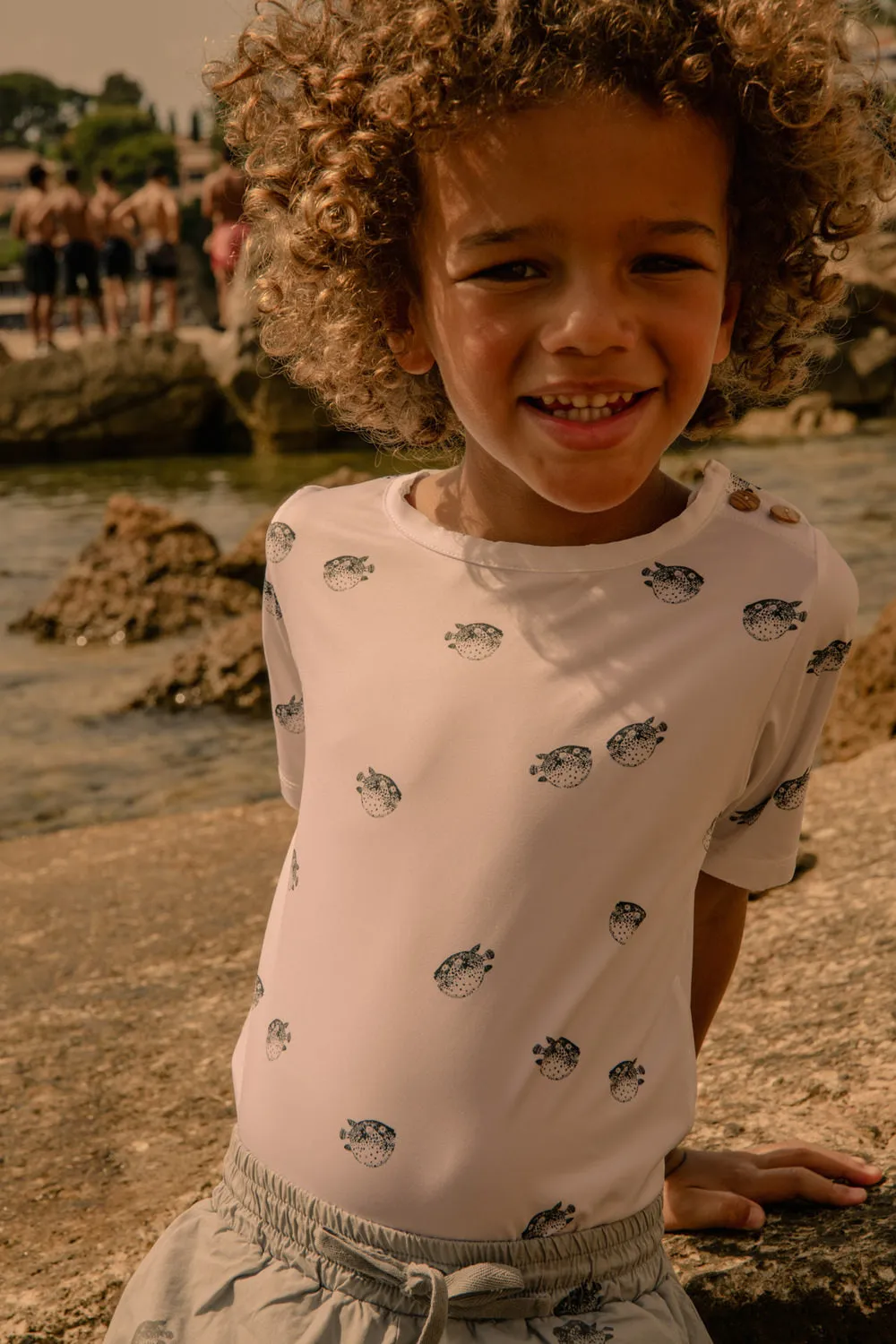 T-Shirt de Bain Anti-UV à Manches Courtes Rio Poisson Boule Blanc