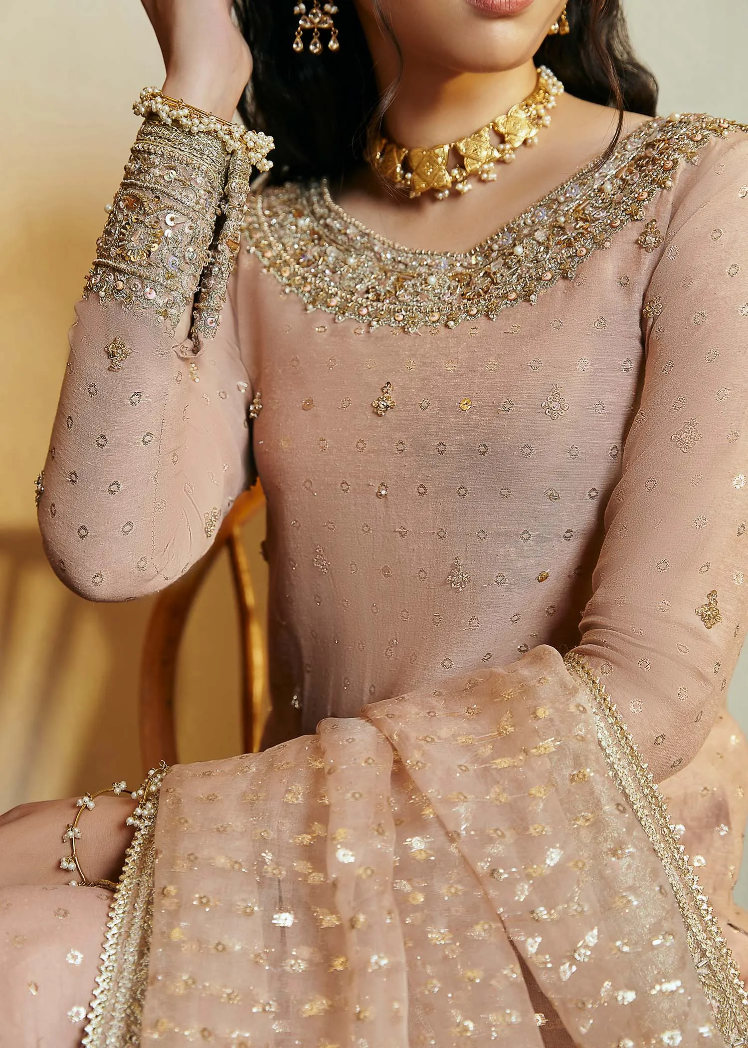 Tea Pink Kameez Trouser Dupatta Pakistani Wedding Dress