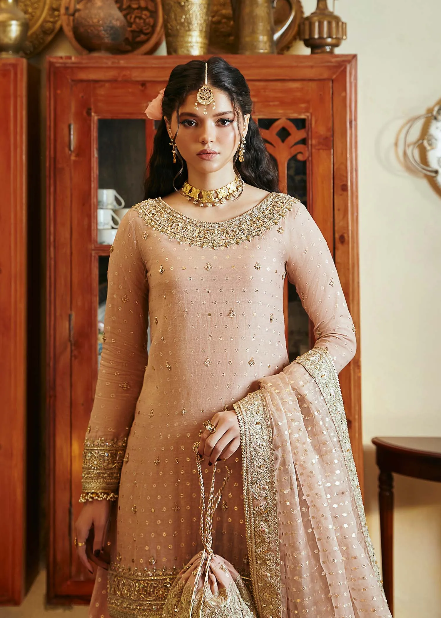 Tea Pink Kameez Trouser Dupatta Pakistani Wedding Dress