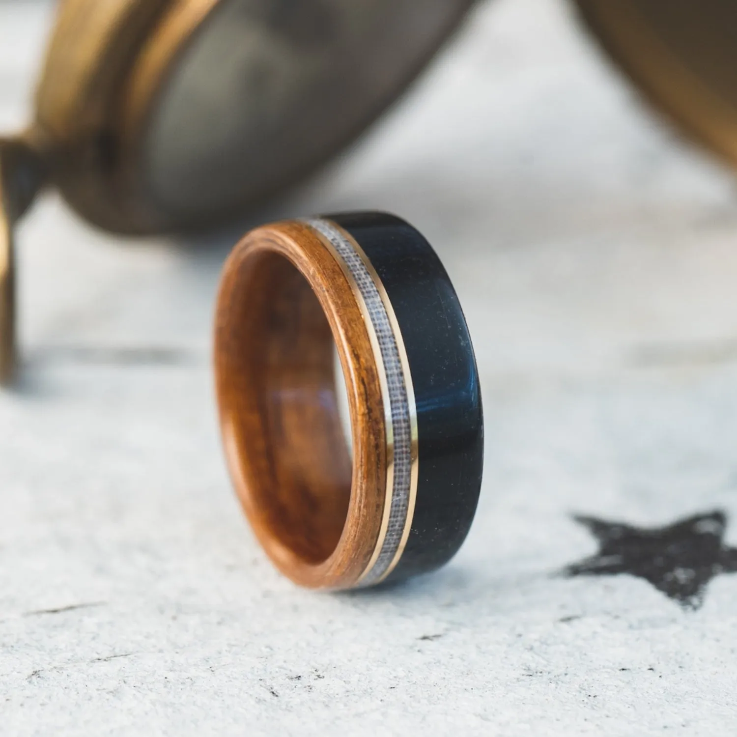 The Coast Guard | Men's Teak Wood Wedding Band with Coast Guard Uniform & Dual Metal Inlays