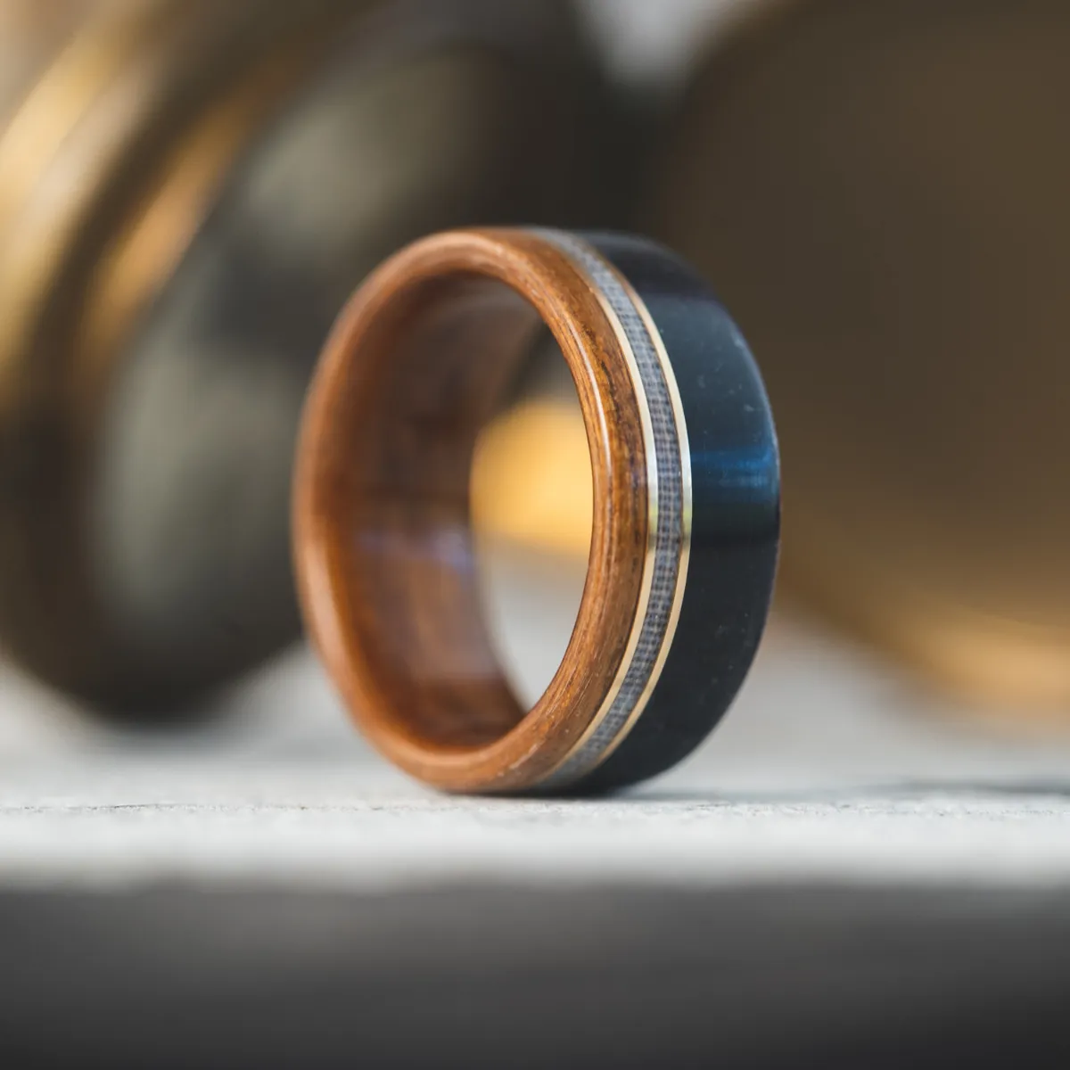 The Coast Guard | Men's Teak Wood Wedding Band with Coast Guard Uniform & Dual Metal Inlays