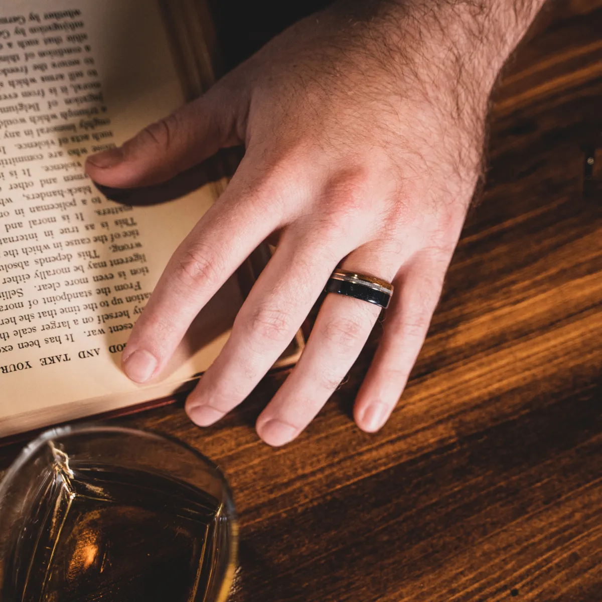 The Coast Guard | Men's Teak Wood Wedding Band with Coast Guard Uniform & Dual Metal Inlays