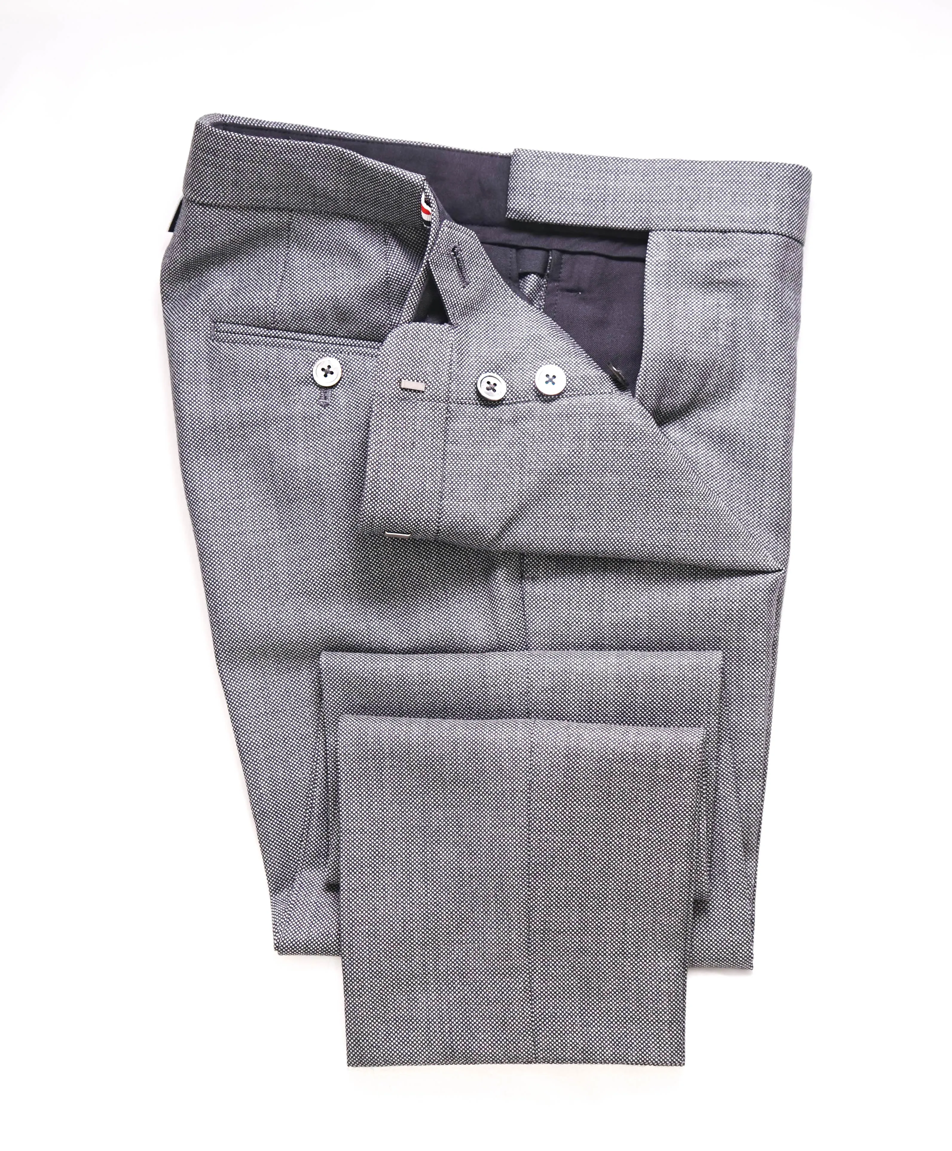 THOM BROWNE - Gray Birdseye Side Stripe Backstrap Dress Pants "Sz 0" - 30W