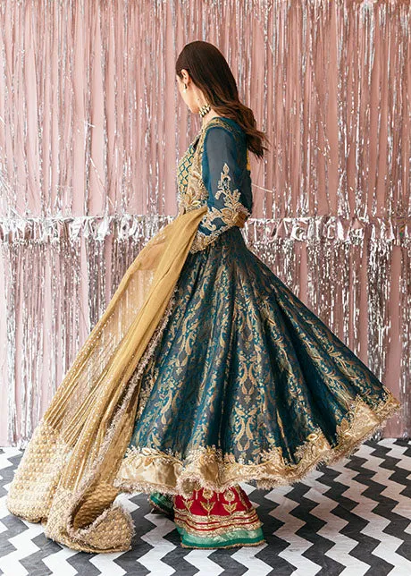 Traditional Angrakha Frock Green Pakistani Bridal Dress