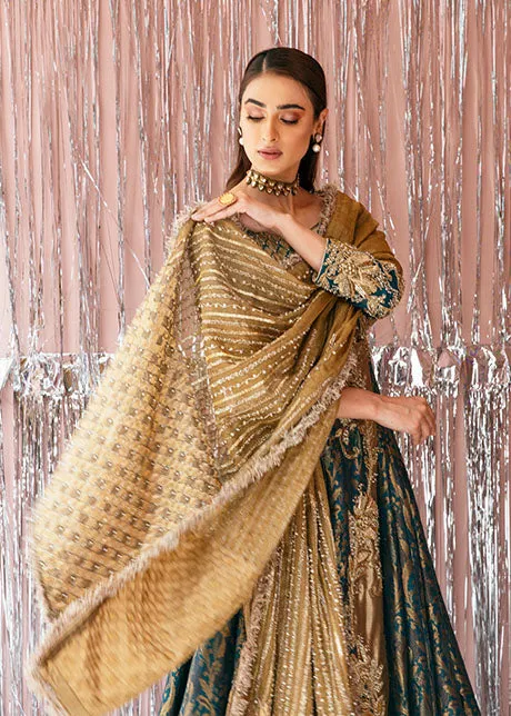 Traditional Angrakha Frock Green Pakistani Bridal Dress