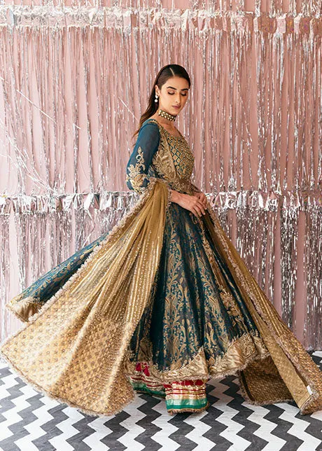 Traditional Angrakha Frock Green Pakistani Bridal Dress