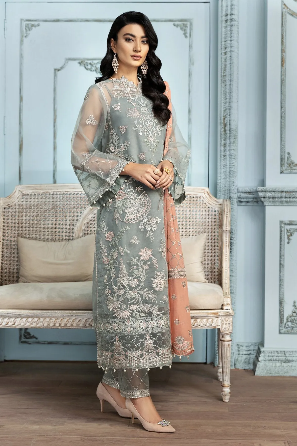 Traditional Dress Pakistani in Light Grey Shade #PF291