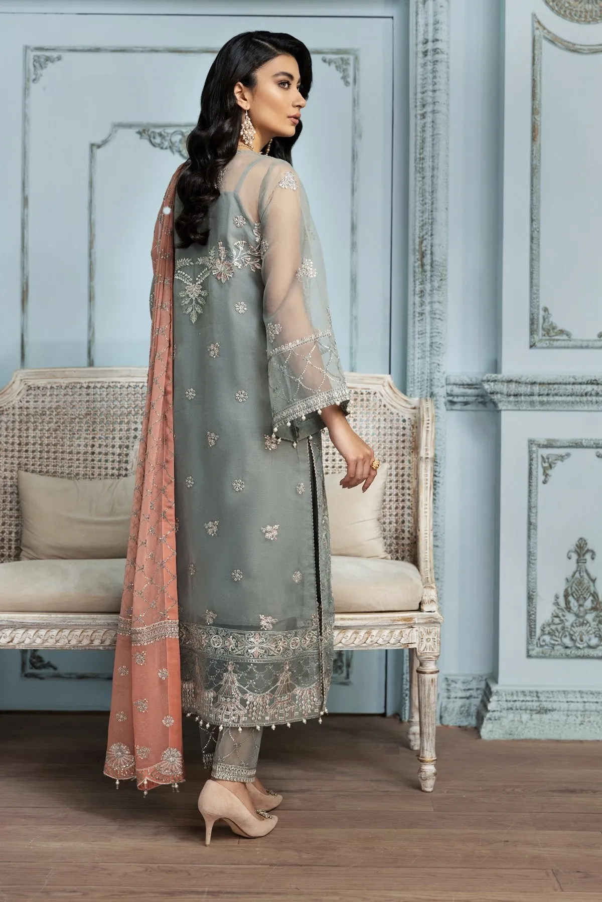 Traditional Dress Pakistani in Light Grey Shade #PF291