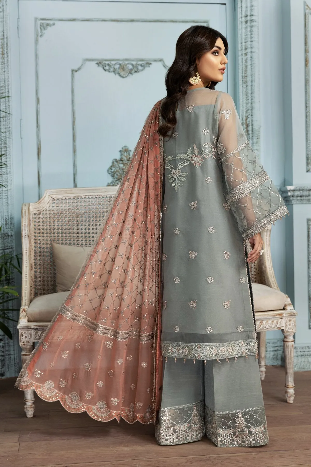 Traditional Dress Pakistani in Light Grey Shade #PF291