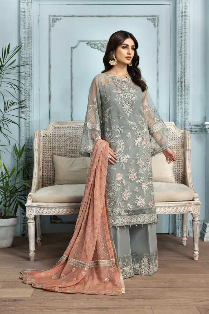 Traditional Dress Pakistani in Light Grey Shade #PF291