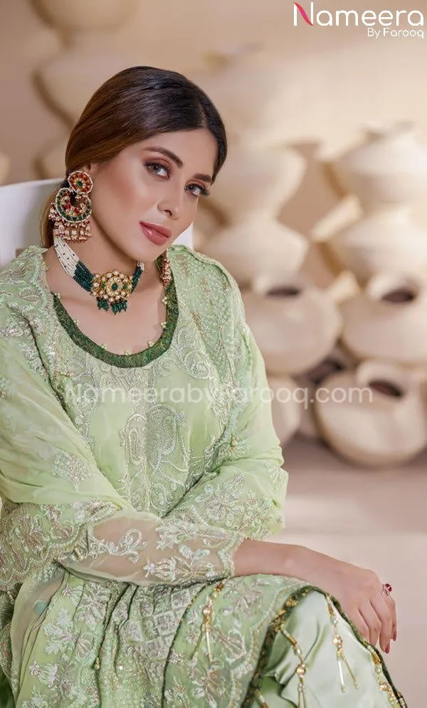 Traditional Pakistani Dress In Pistachio Color #PF216