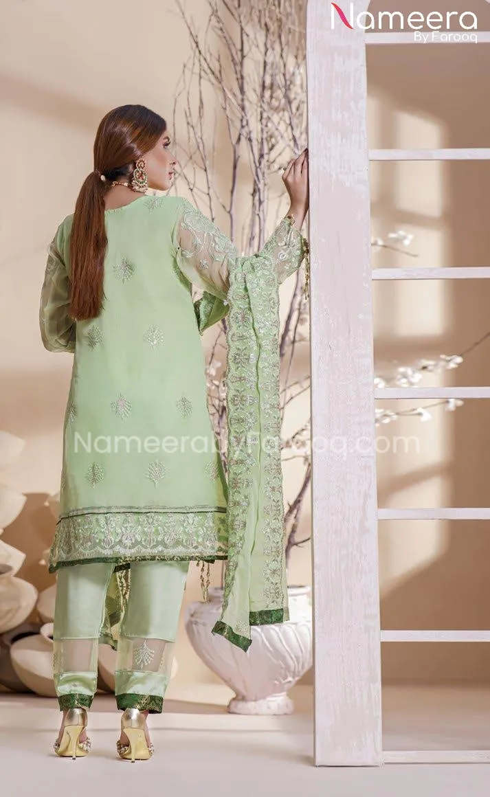 Traditional Pakistani Dress In Pistachio Color #PF216