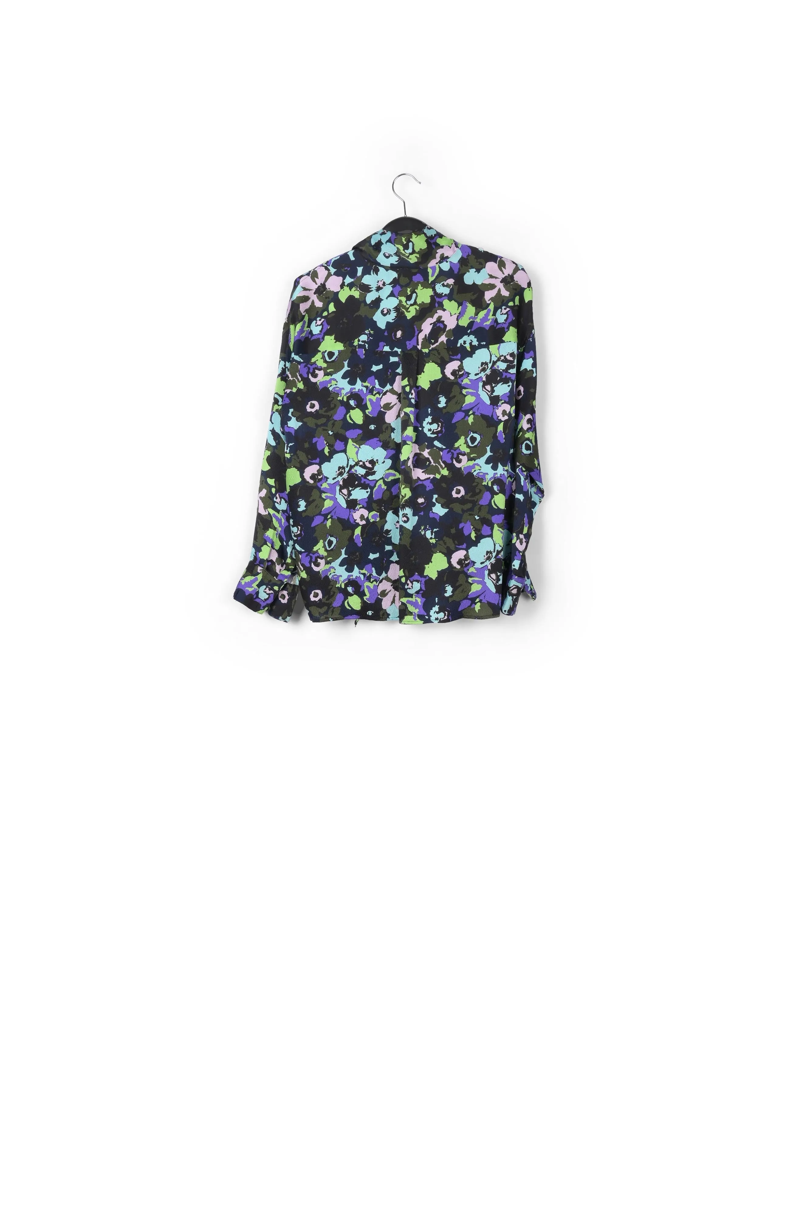 Turquoise multifloral silk bowtie shirt
