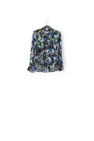 Turquoise multifloral silk bowtie shirt