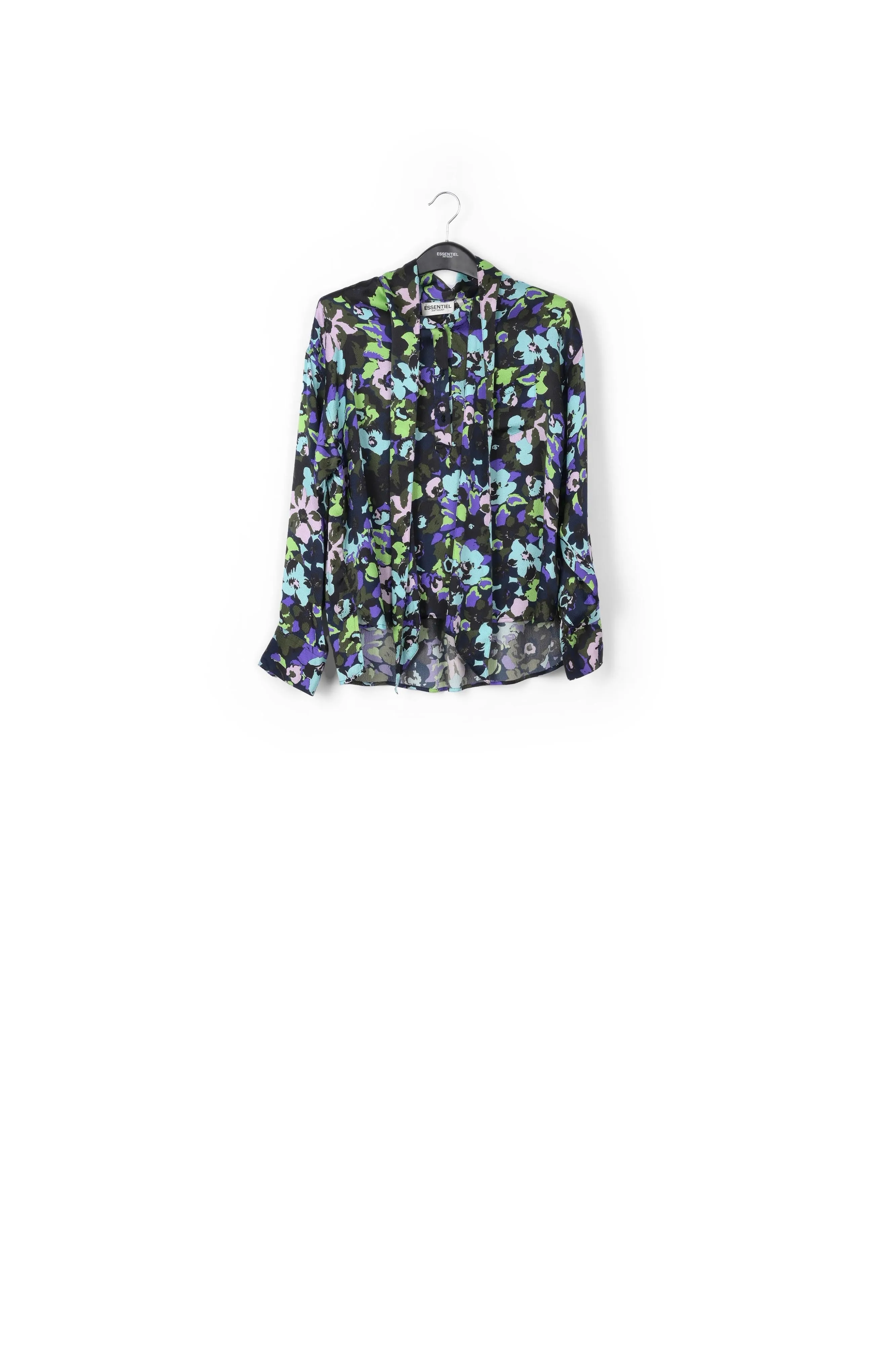 Turquoise multifloral silk bowtie shirt