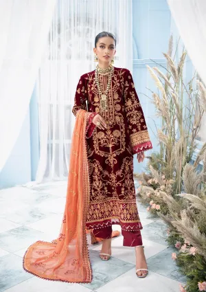 Velvet Pakistani Salwar Kameez in Maroon Shade #PF265