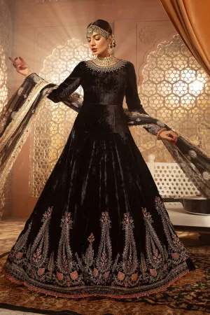 Velvet Pishwas Dress Pakistani in Black Color #PF307