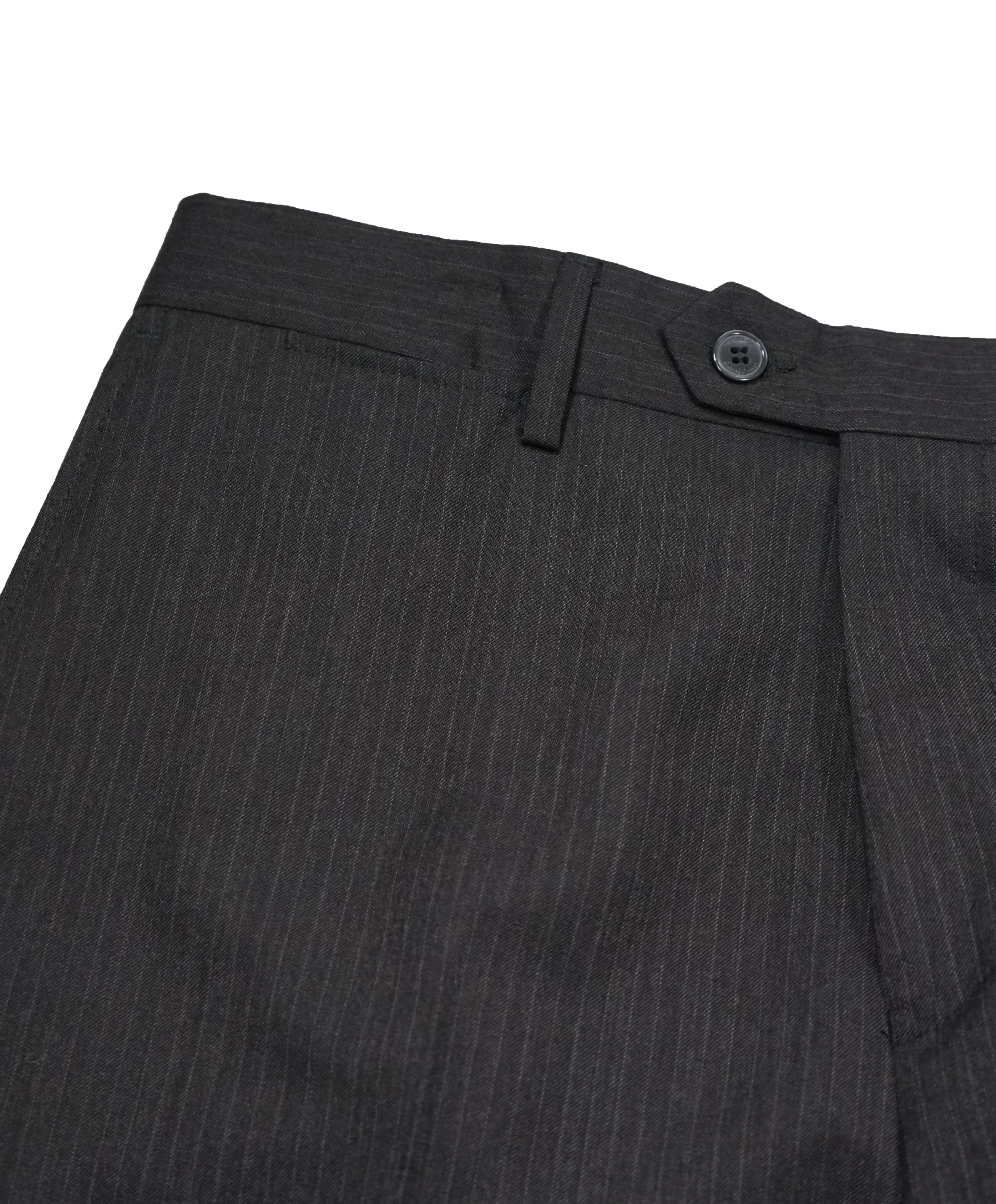 VERSACE COLLECTION - Charcoal Tonal Stripe MOP Logo Button Wool Pants - 33W
