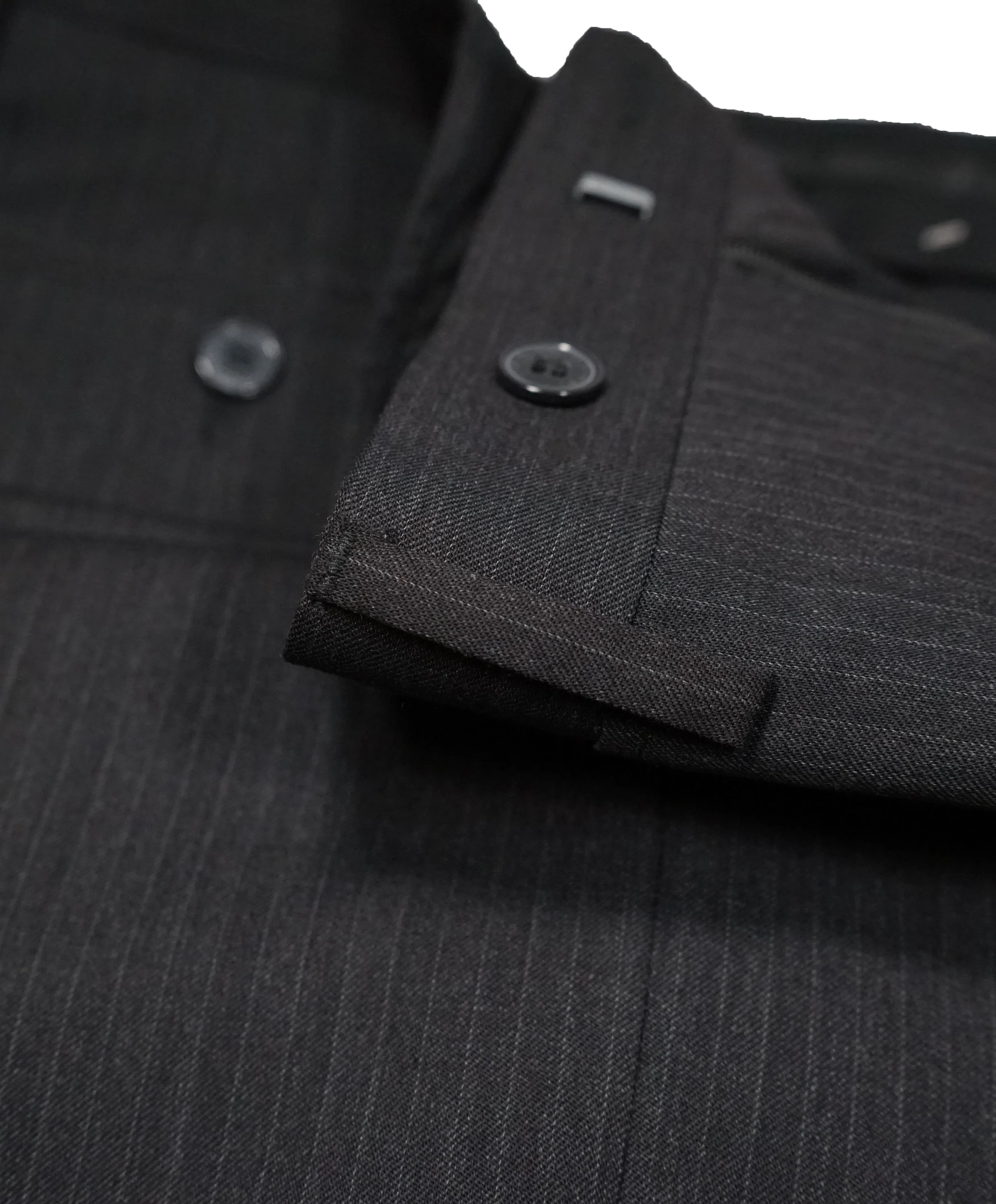 VERSACE COLLECTION - Charcoal Tonal Stripe MOP Logo Button Wool Pants - 33W