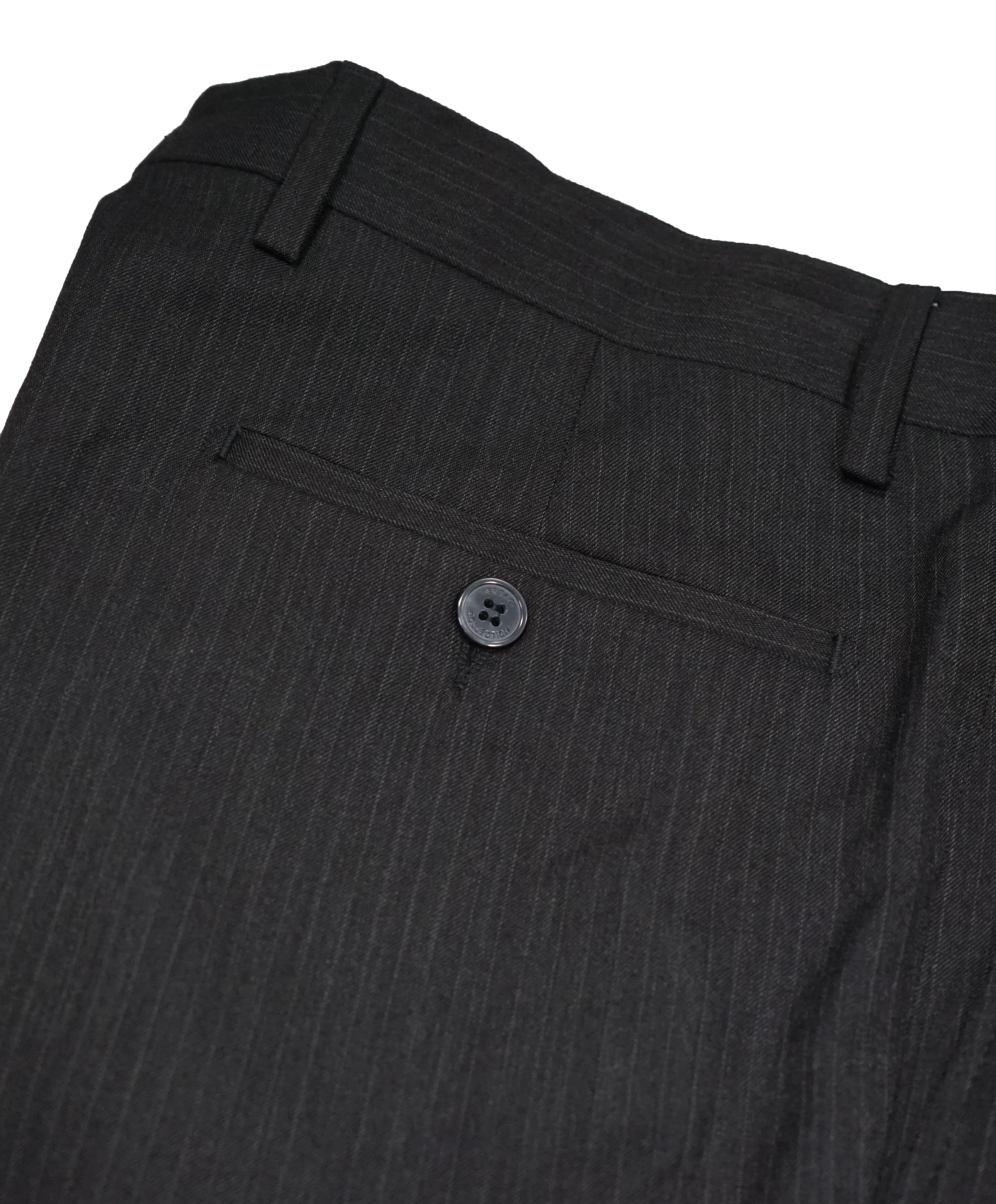 VERSACE COLLECTION - Charcoal Tonal Stripe MOP Logo Button Wool Pants - 33W