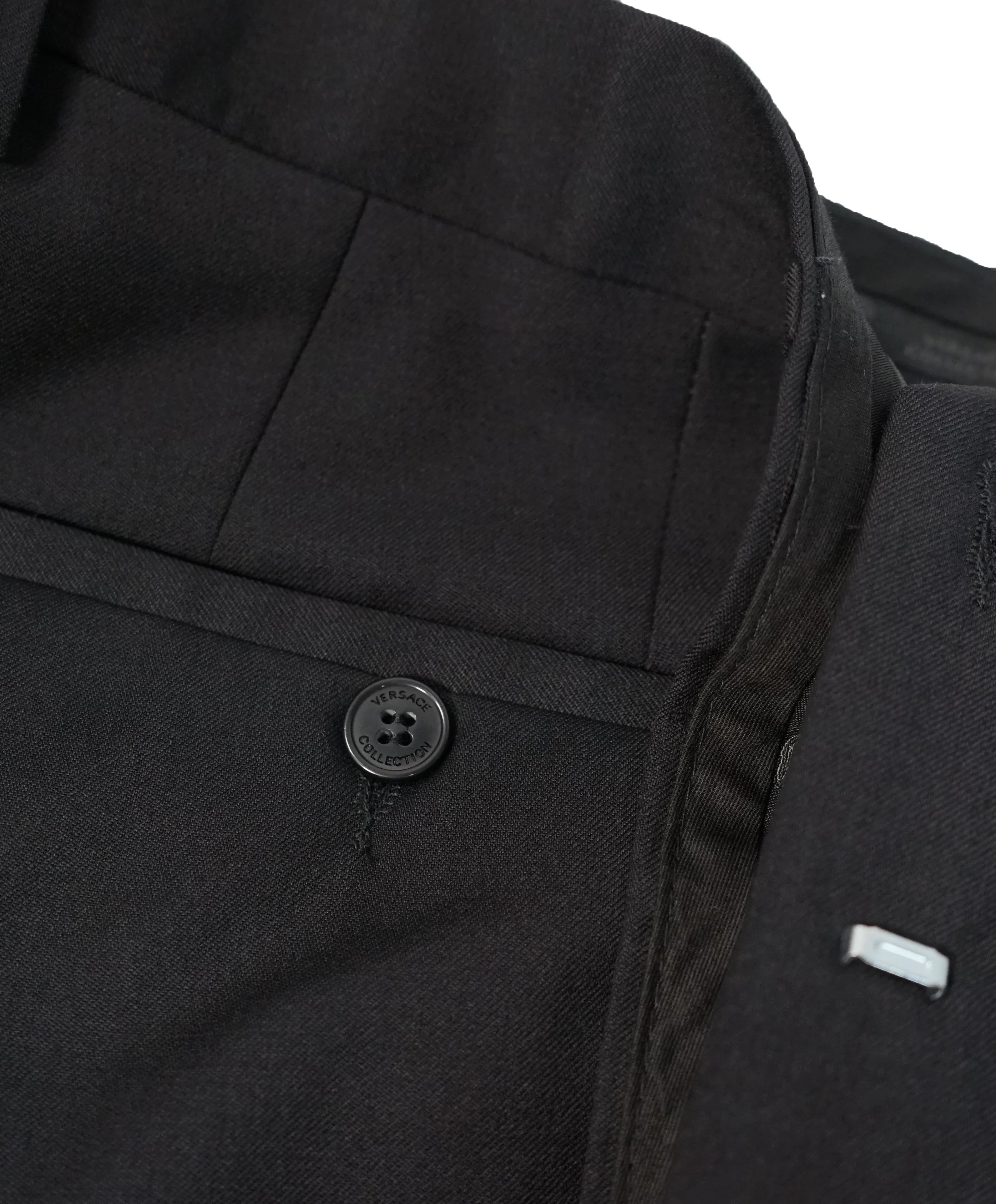 VERSACE COLLECTION - Flat Front Solid Black Dress Pants - 35W