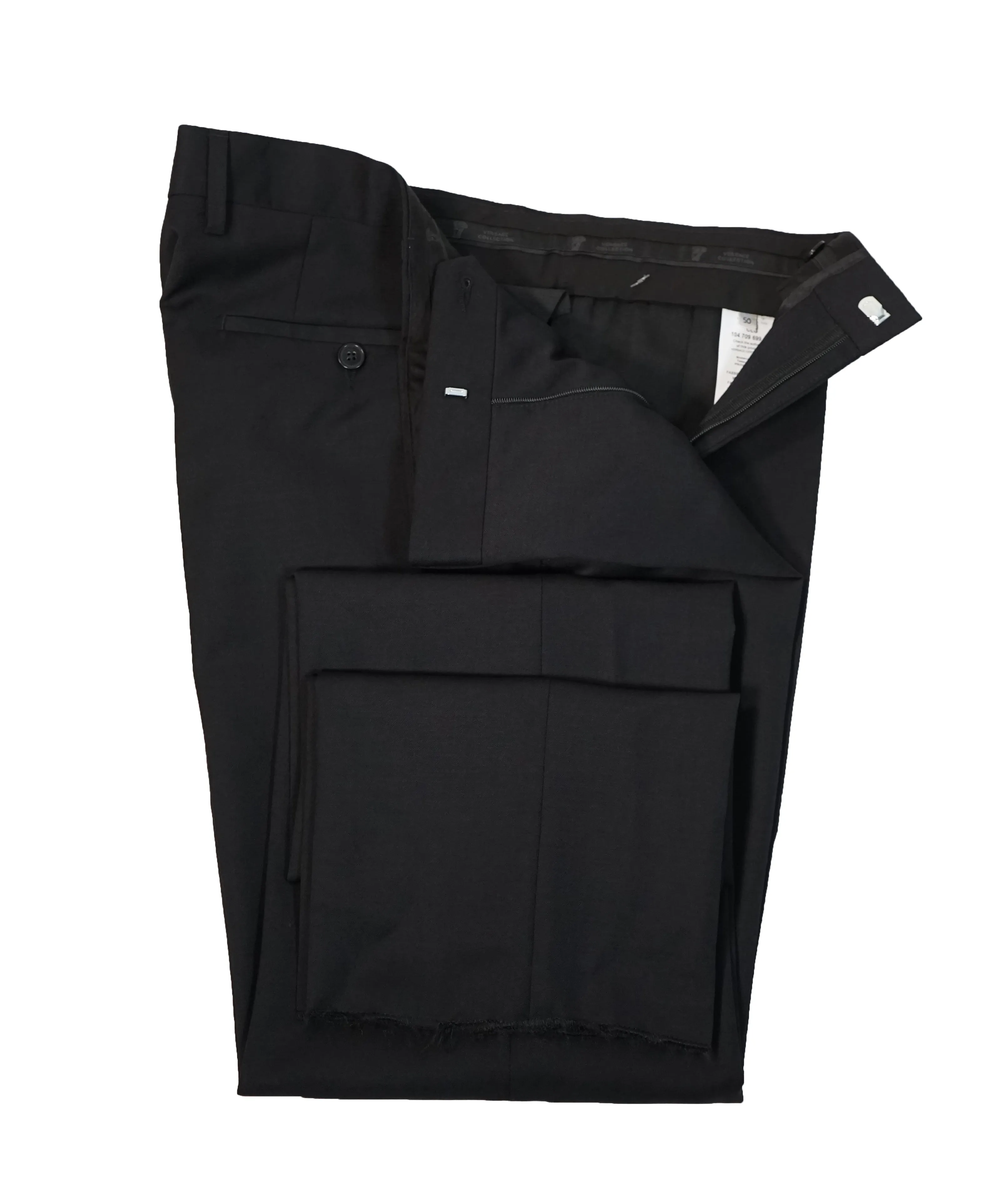 VERSACE COLLECTION - Flat Front Solid Black Dress Pants - 35W