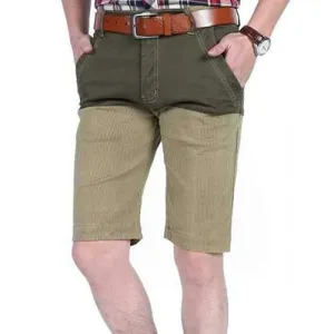 Vertical Stripe Patchwork Casual Bermuda Shorts - Light Khaki 34