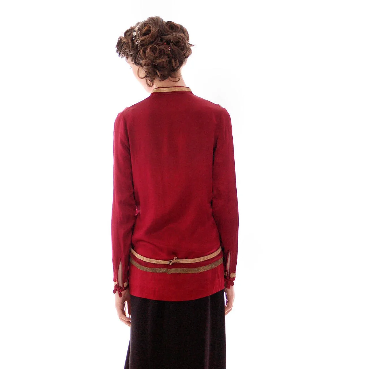Vintage Blouse 1920s Claret Satin Dropped Waist Flapper Style 32" Bust Small