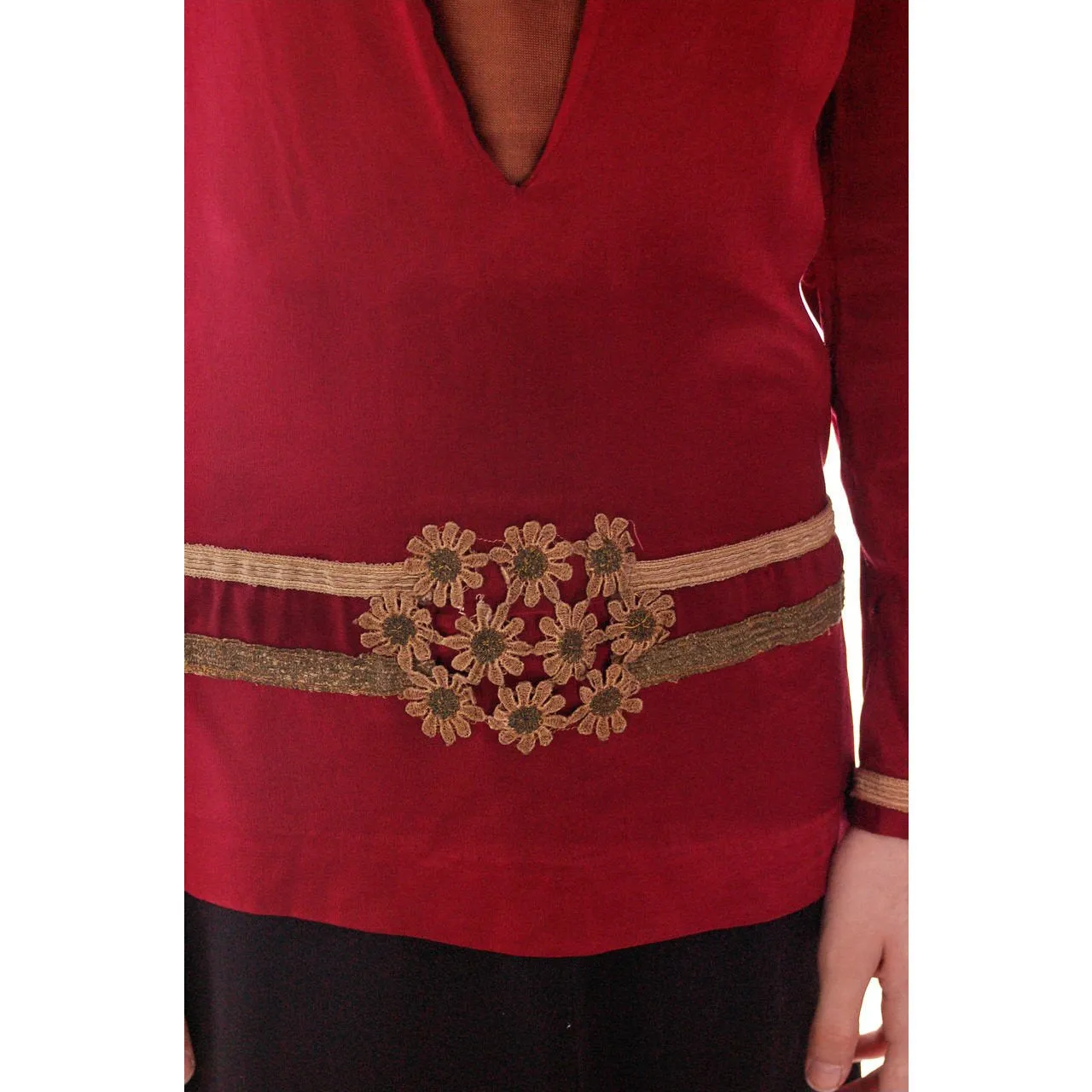 Vintage Blouse 1920s Claret Satin Dropped Waist Flapper Style 32" Bust Small