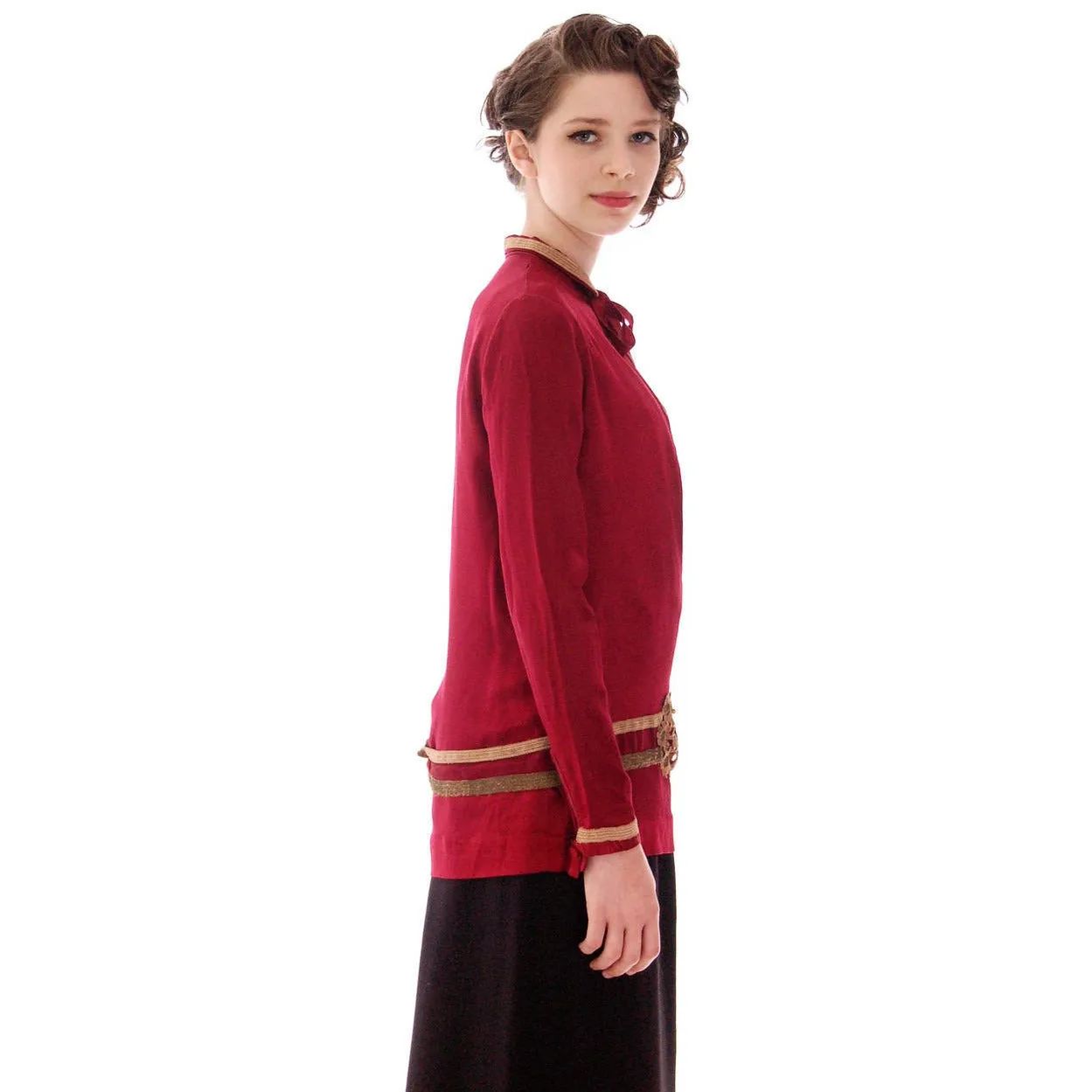 Vintage Blouse 1920s Claret Satin Dropped Waist Flapper Style 32" Bust Small