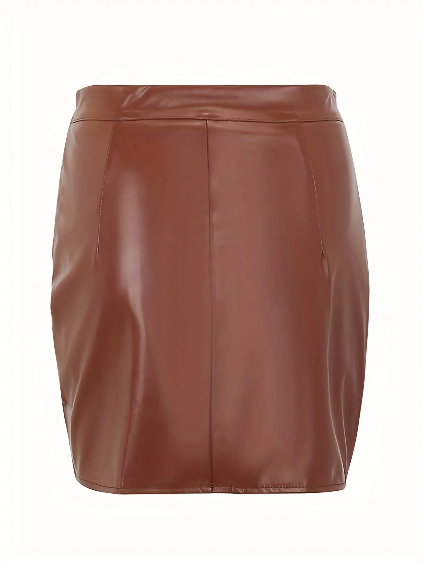 vlovelaw  PU Leather Bodycon Pencil Skirts, Side Split Casual Mini Skirts For Spring, Women's Clothing