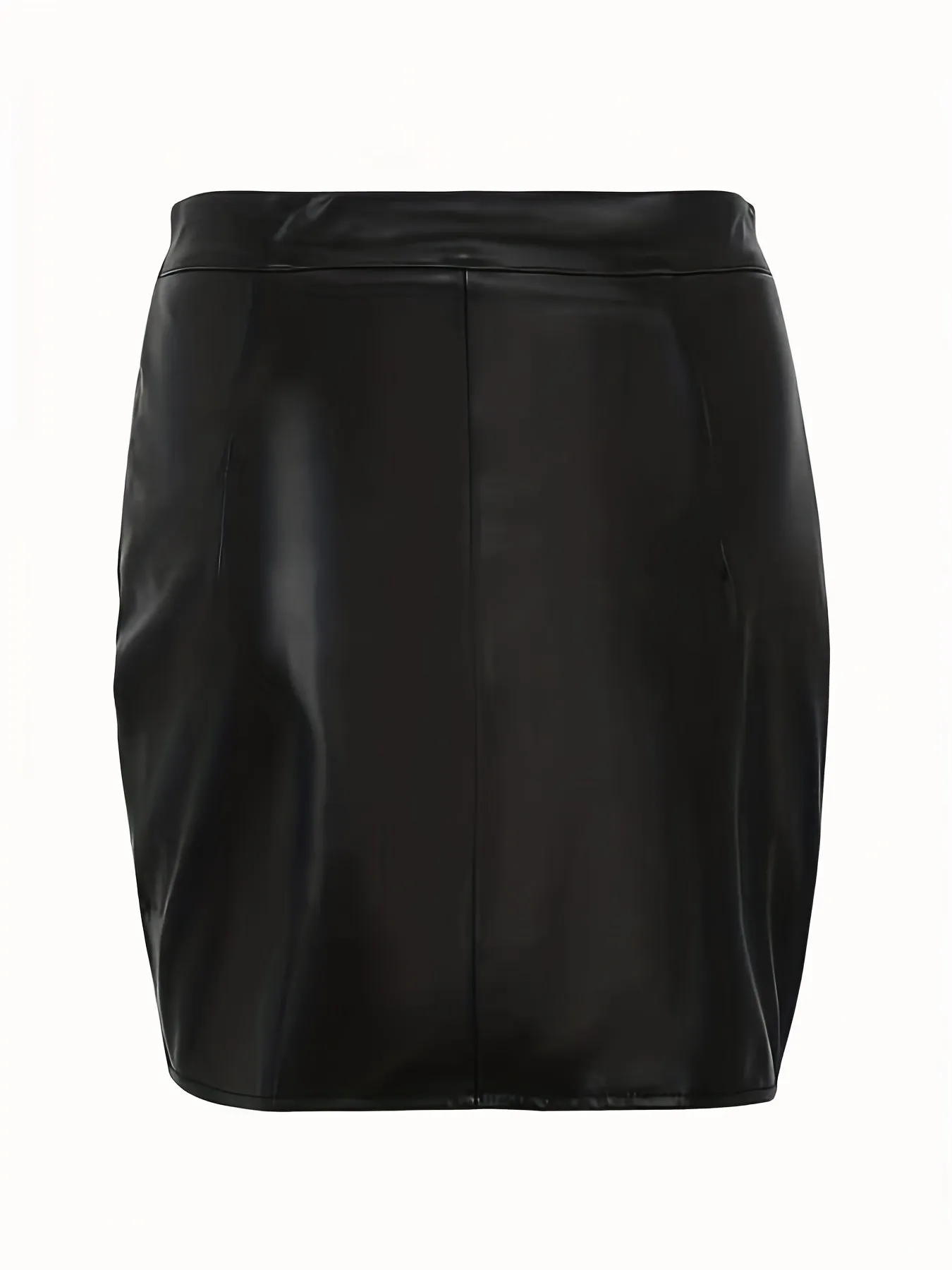 vlovelaw  PU Leather Bodycon Pencil Skirts, Side Split Casual Mini Skirts For Spring, Women's Clothing