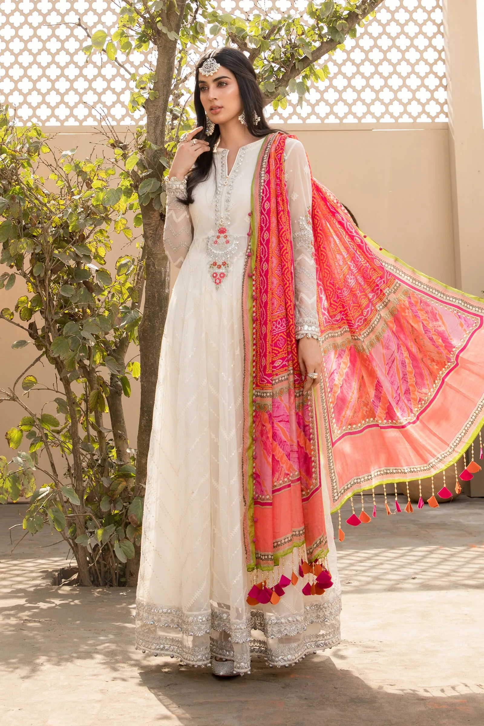 White Pishwas Pakistani Designer Attire for Eid #PN496