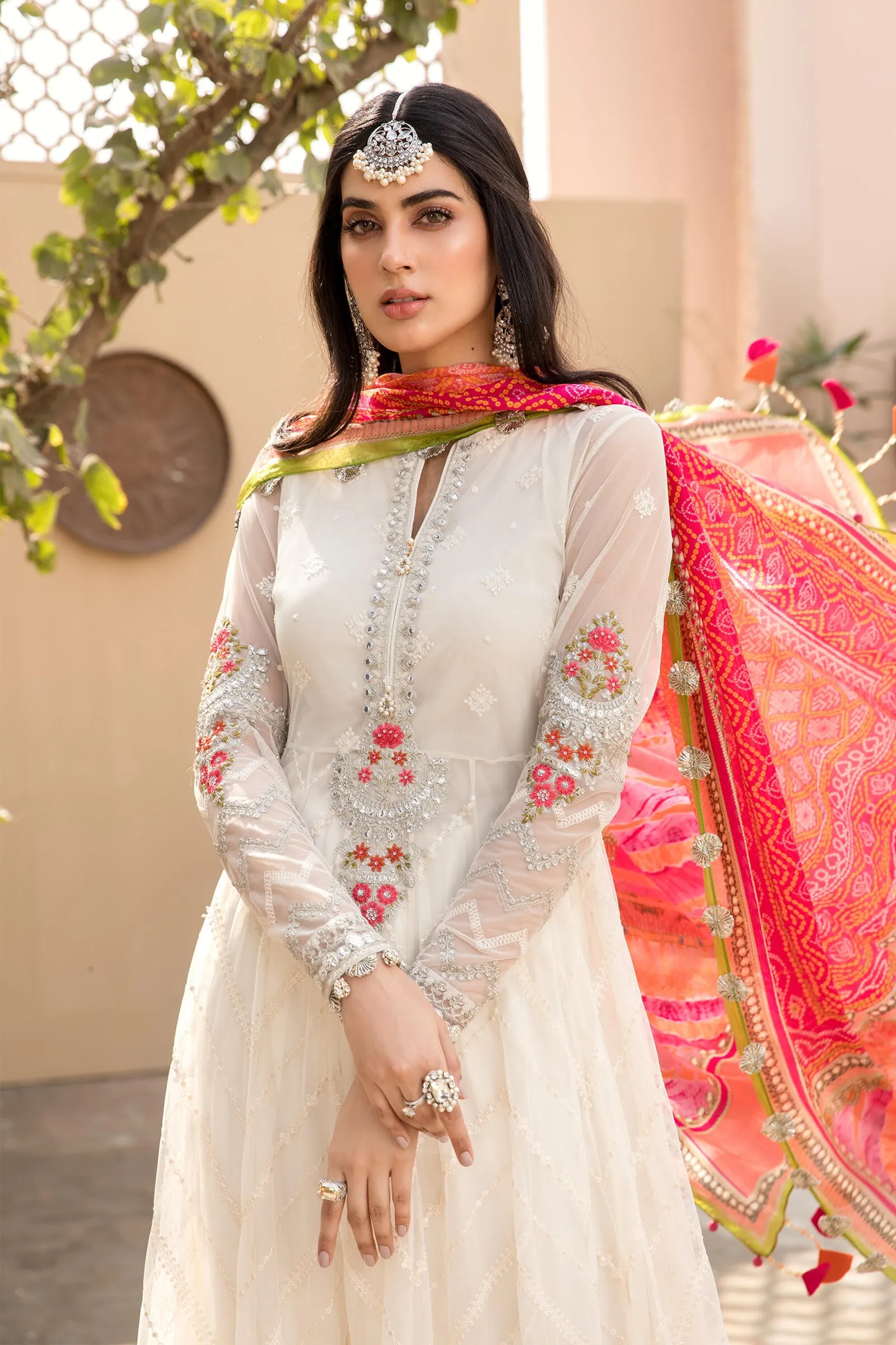 White Pishwas Pakistani Designer Attire for Eid #PN496