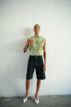 Wide Leg Jean Shorts - Black Stonewash