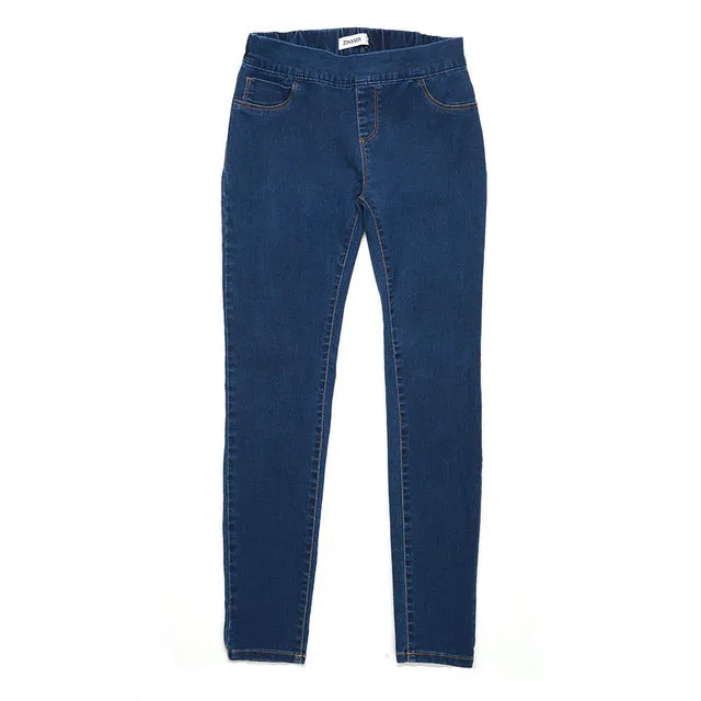 Women Medium Waist Washed Blue Slim Elastic Jeans