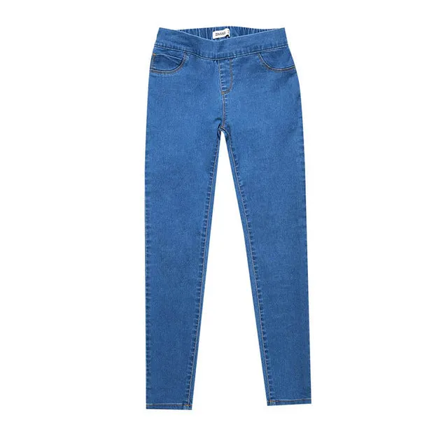 Women Medium Waist Washed Blue Slim Elastic Jeans