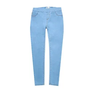 Women Medium Waist Washed Blue Slim Elastic Jeans