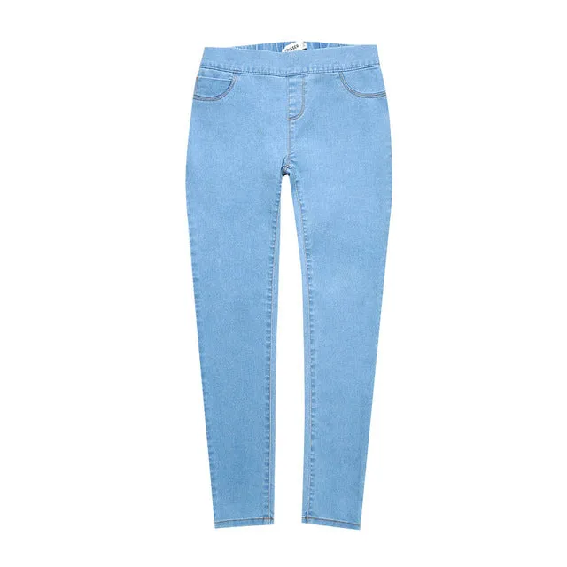 Women Medium Waist Washed Blue Slim Elastic Jeans