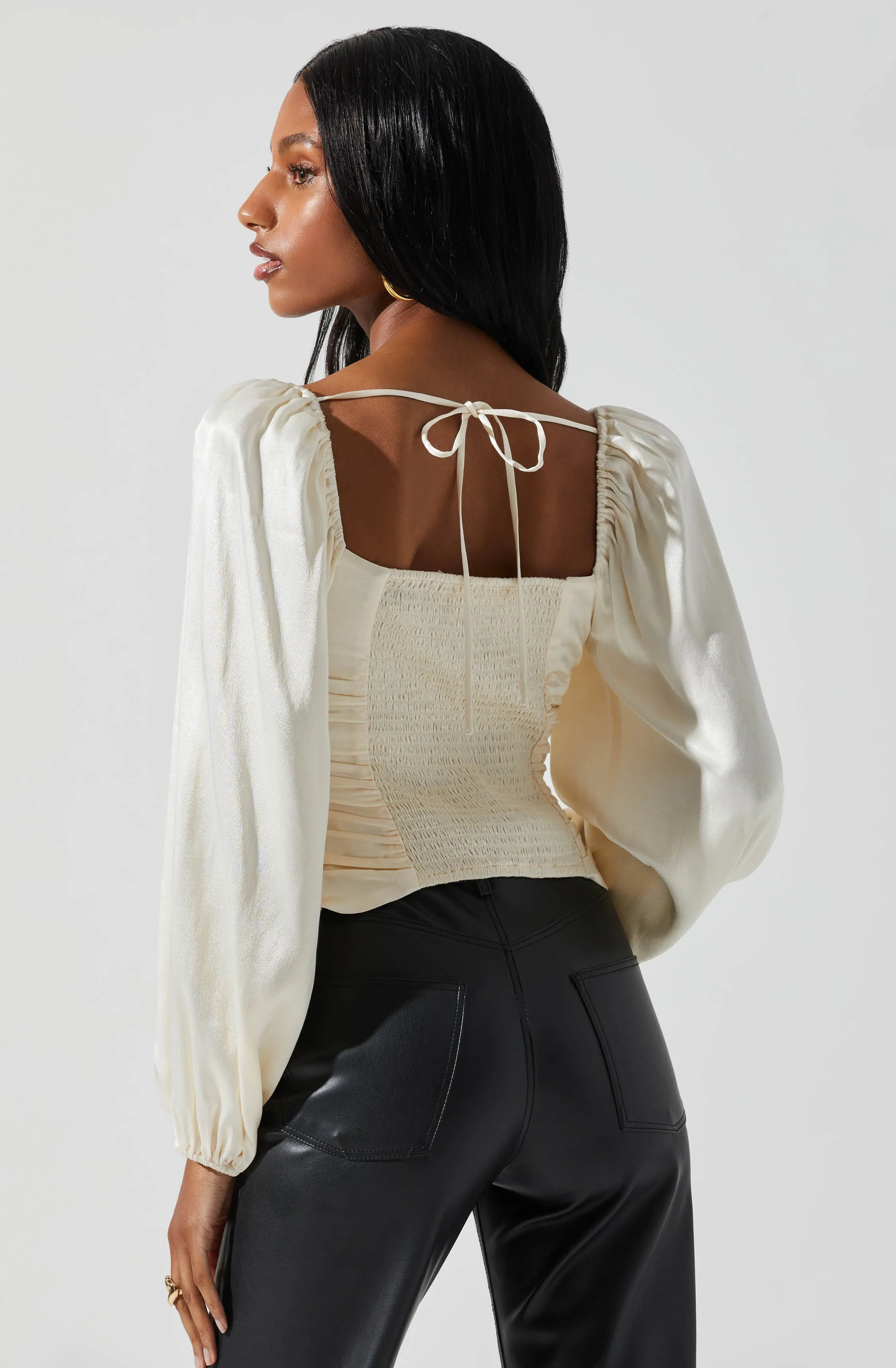 Yamuna Rhinestone Trim Long Sleeve Top
