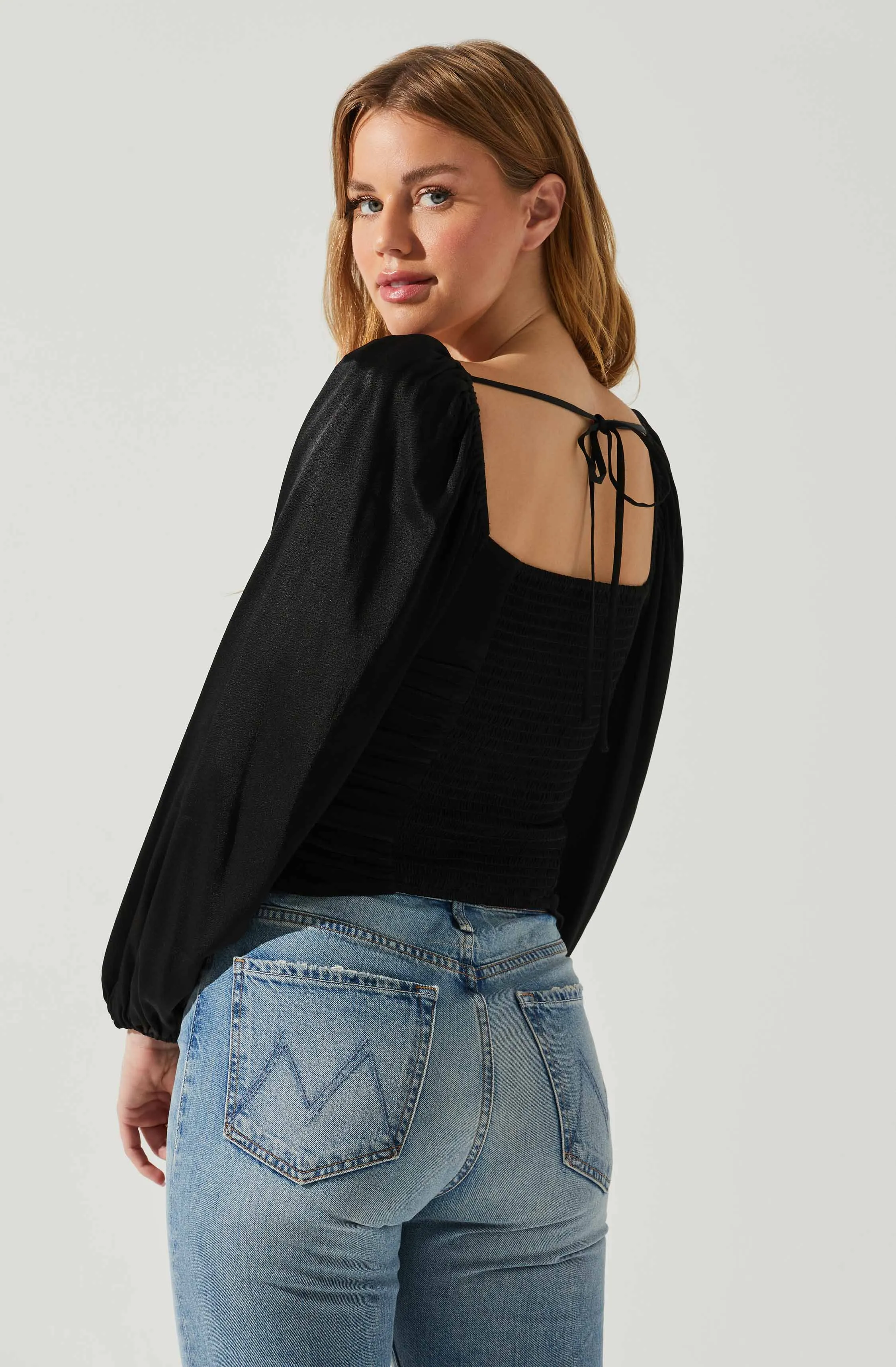 Yamuna Rhinestone Trim Long Sleeve Top