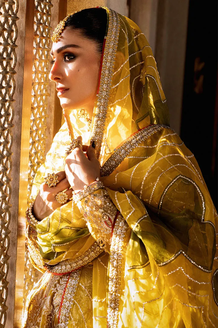 Yellow Pakistani Bridal Dress in Pishwas Frock Style