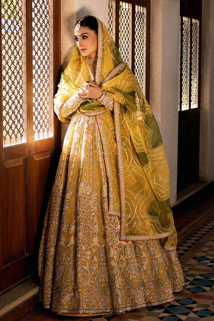 Yellow Pakistani Bridal Dress in Pishwas Frock Style