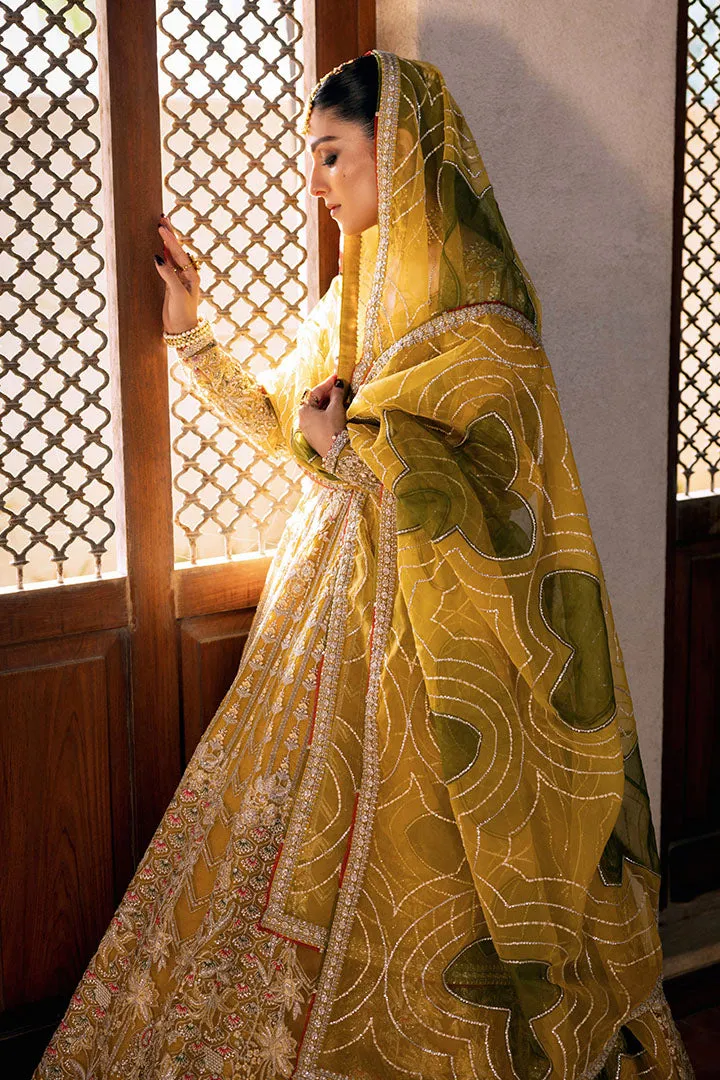 Yellow Pakistani Bridal Dress in Pishwas Frock Style