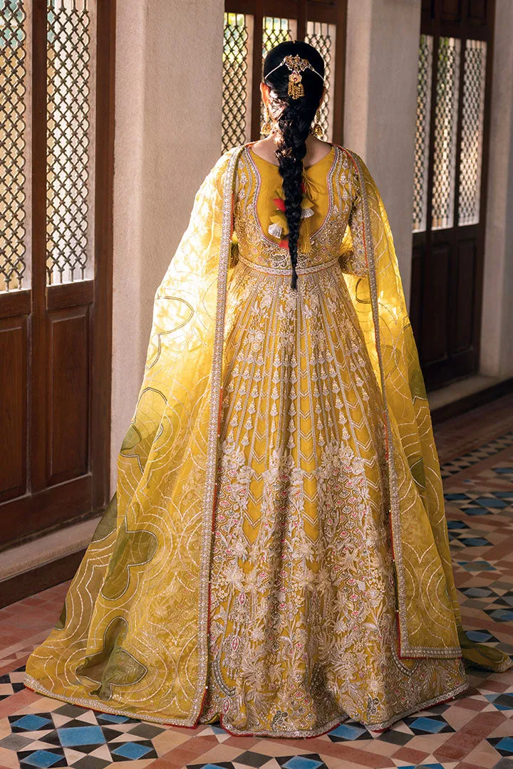Yellow Pakistani Bridal Dress in Pishwas Frock Style