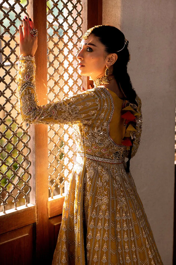 Yellow Pakistani Bridal Dress in Pishwas Frock Style