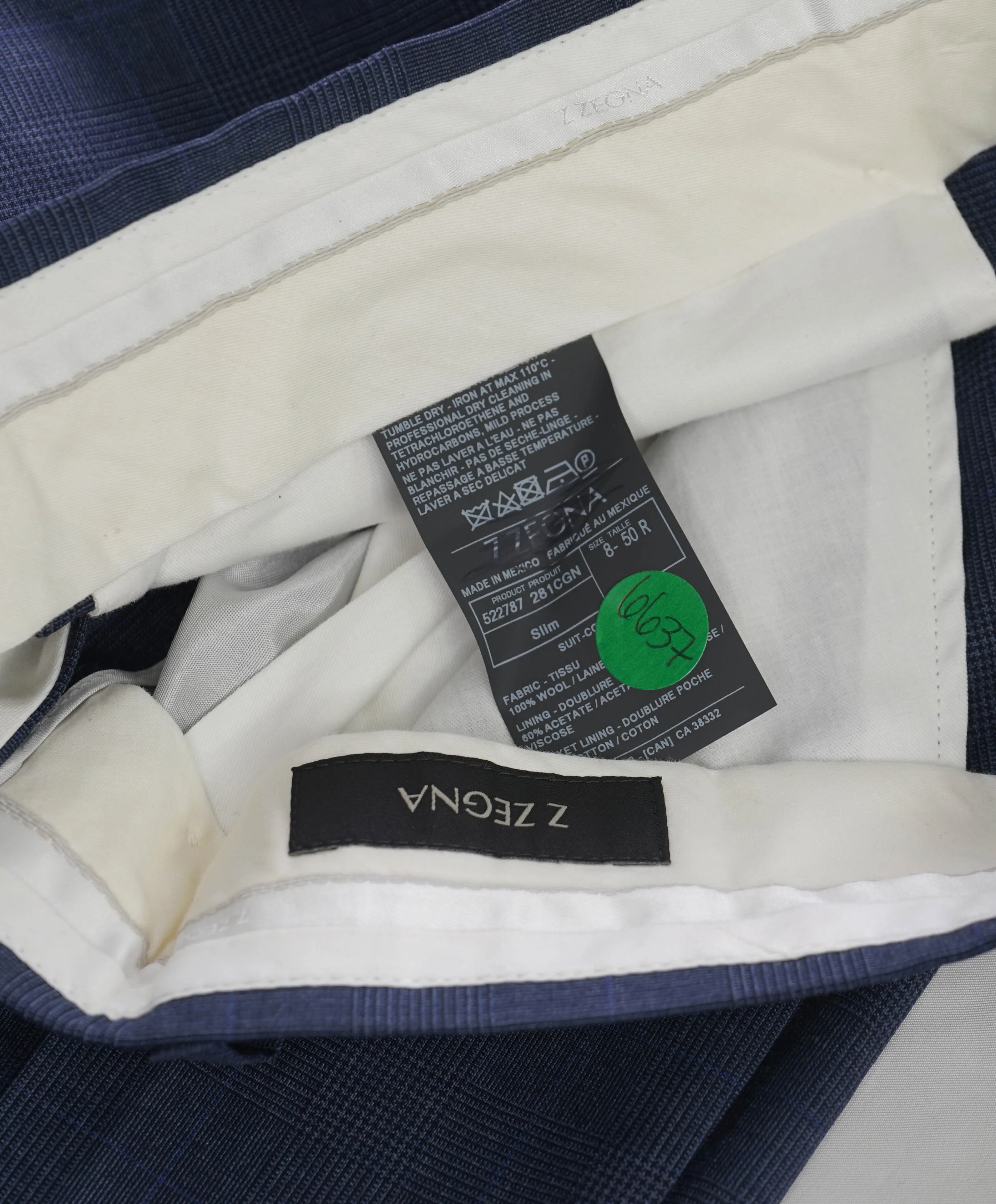 Z ZEGNA - Blue Check "SLIM" Flat Front Dress Pants - 34W